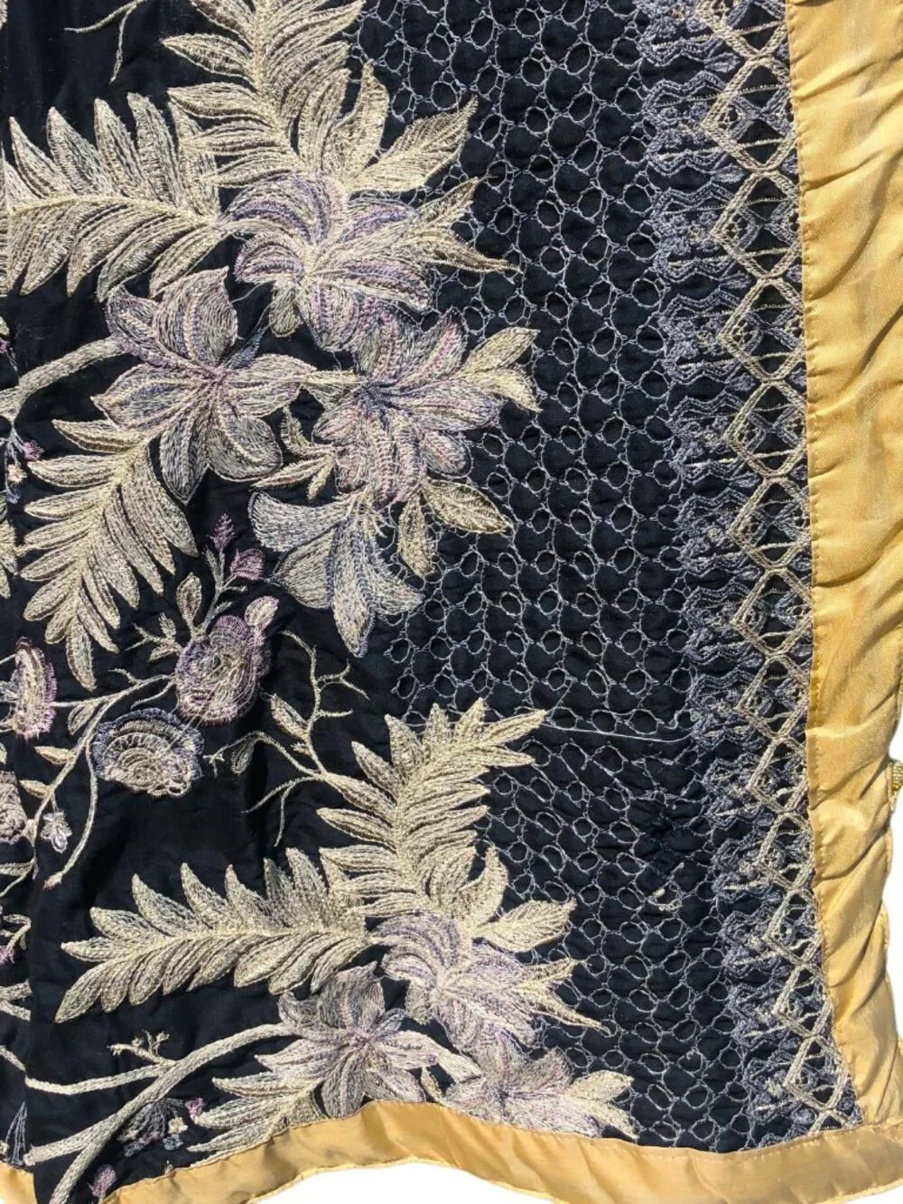 Embroidered Silk Velvet Table Runner Tablecloth Art Deco Floral Borders Vintage